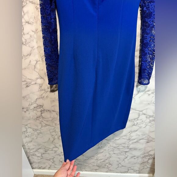 NEW GUESS Lace Sleeve Scuba Crepe Sheath Dress, Cobalt, Size 14 Long Sleeves - Picture 13 of 15